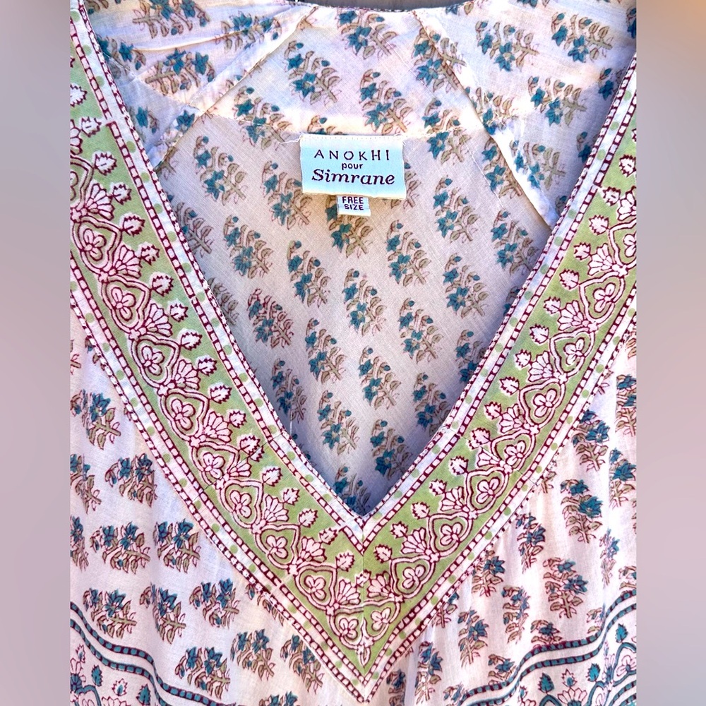 𝗦𝗢𝗟𝗗 SIMRANE Paris ‘Kate Dress’ Elegant Blockprint 100% Cotton Maxi Dress - Picture 4 of 14